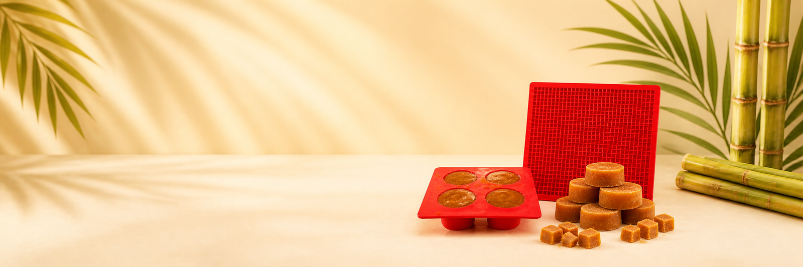Red jaggery mould products with finished jaggery